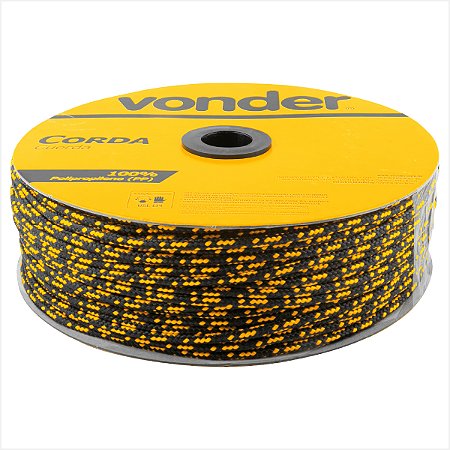 Corda multifilamento trançada 6,0 mm x 165 m preta e amarela em carretel Vonder