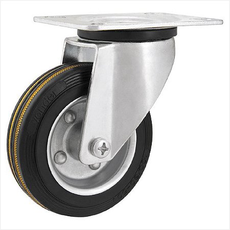 Rodízio giratório médio 8" de borracha preto - Vonder
