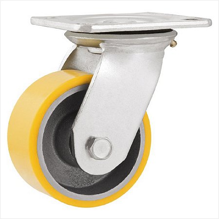 Rodízio giratório 5" de poliuretano e ferro fundido amarelo - Vonder