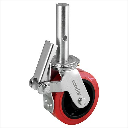 Rodízio para andaime em poliuretano 6" com espigão 35 x 150 mm e freio Vonder
