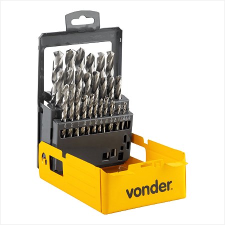 Kit de brocas de aço rápido DIN 338 1/16" a 1/2" com 29 peças - Vonder