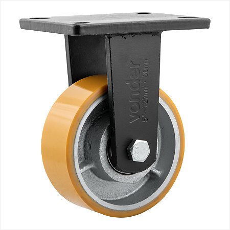 Rodízio fixo industrial 5" de poliuretano e ferro fundido laranja - Vonder