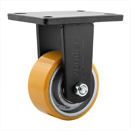 Rodízio fixo industrial 4" de poliuretano e ferro fundido laranja - Vonder