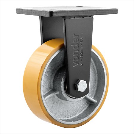 Rodízio fixo industrial 6" de poliuretano e ferro fundido laranja - Vonder