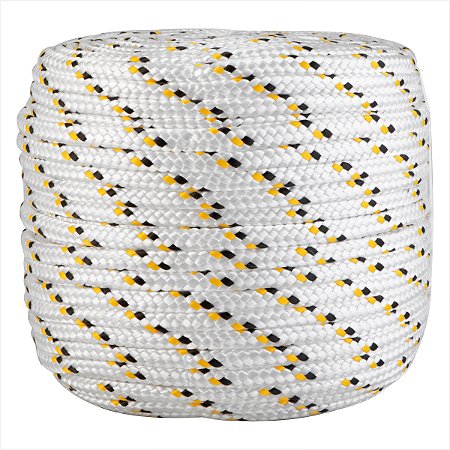 Corda multifilamento trançada 12,0 mm x 110 m branca detalhes preto e amarelo Vonder