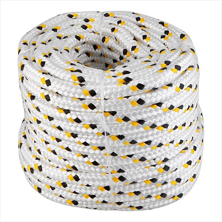 Corda multifilamento trançada 16,0 mm x 50 m branca detalhes preto e amarelo Vonder