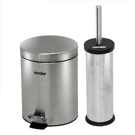 Lixeira redonda 5 litros inox cinza com escova sanitária - Vonder