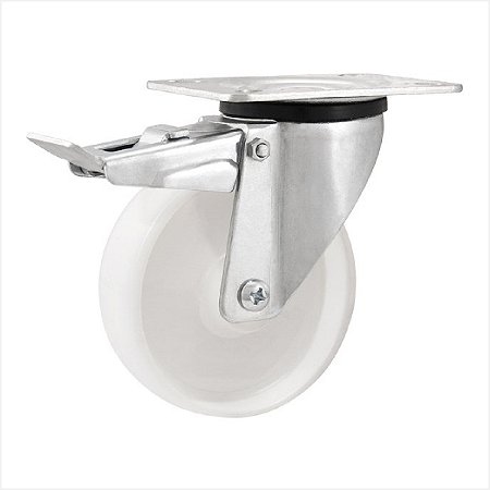 Rodízio giratório 5" de nylon branco com freio - Vonder
