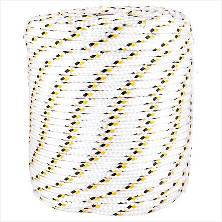 Corda multifilamento trançada 8 mm x 110 m branca detalhes preto e amarelo Vonder