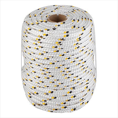 Corda multifilamento trançada 12 mm x 50 m branca detalhes preto e amarelo Vonder