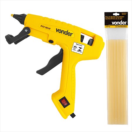 Pistola de cola quente 100 W PCV 0018 com 6 bastões de 12 mm - Vonder