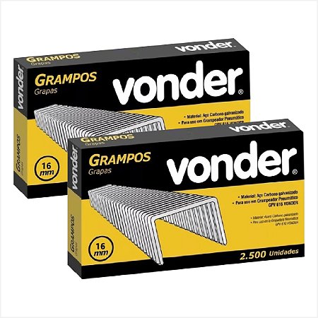 Kit com 2 caixas de Grampo 16 mm para grampeador pneumático GPV 616 Vonder
