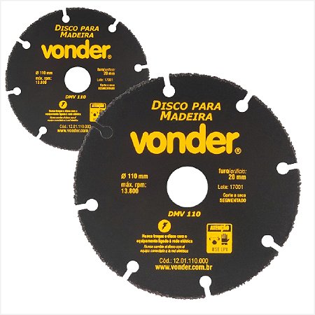 Kit com 2 Discos de corte para madeiras e derivados 110 mm DMV 110 - Vonder