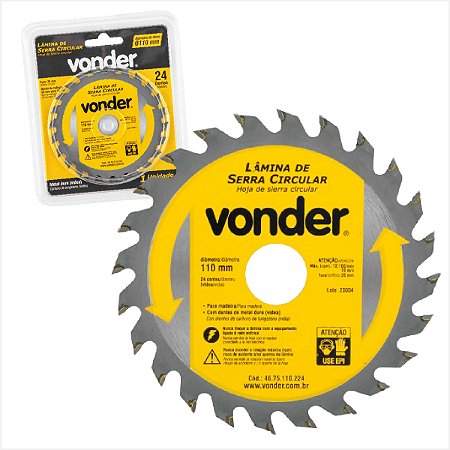 Disco lâmina serra circular 24 dentes metal duro/vídea 110mm Vonder