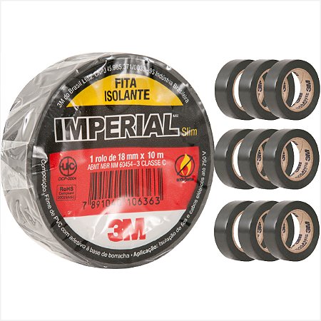 Kit 10 Fitas isolante 18,0 mm x 10 m preta Imperial SLIM - 3M