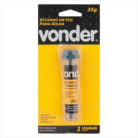 Estanho em fio com fluxo 1 mm 63 x 37 com 25 g - Vonder