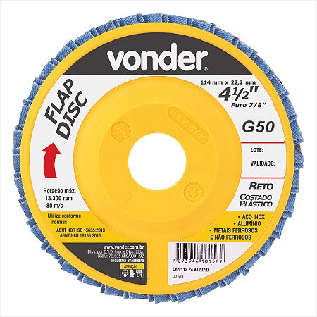 Disco de desbaste/acabamento G50 flap-disc reto 4.1/2 - Vonder