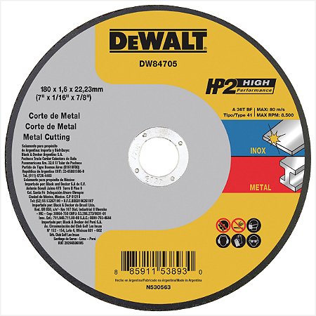 Disco de corte 180 mm x 1,6 mm x 22,23 mm DW84705 HP2 - DeWalt