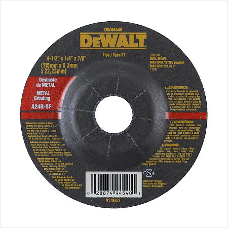 Disco de desbaste 115,0 x 6,3 x 22,23 mm DW44540 - DeWalt