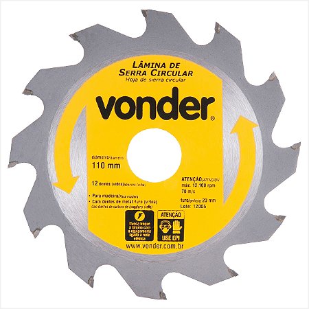 Lâmina serra circular 12 dentes metal duro/vídea 110 x 20 mm - Vonder