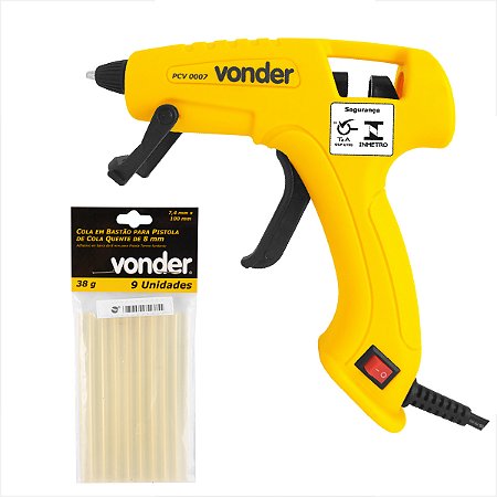Pistola de cola quente 20 W PCV 0007 com 18 bastões de cola 8 mm - Vonder