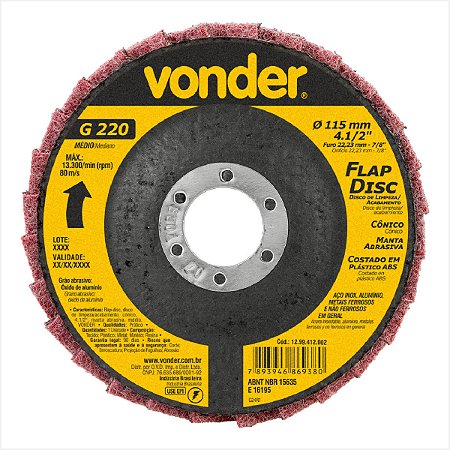 Flap-disc disco de limpeza/acabamento 4.1/2" cônico manta abrasiva médio Vonder