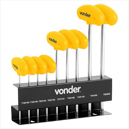 Kit de chaves hexalobular com cabo tipo T T10 a T50 com 9 peças - Vonder