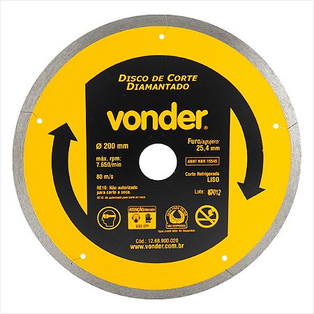 Disco de corte diamantado 200 mm liso - Vonder
