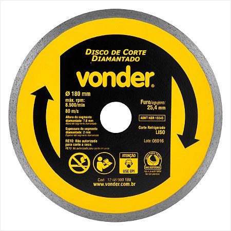 Disco de corte diamantado 180 mm liso - Vonder