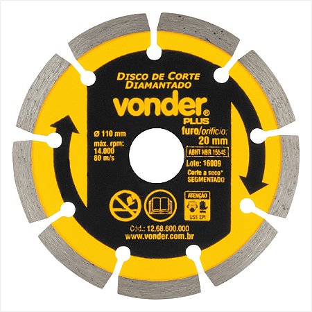 Disco de corte diamantado 110 mm segmentado - Vonder Plus