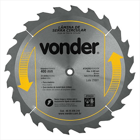 Lâmina de serra circular com 24 dentes de metal duro/vídea 400 x 30 mm Vonder