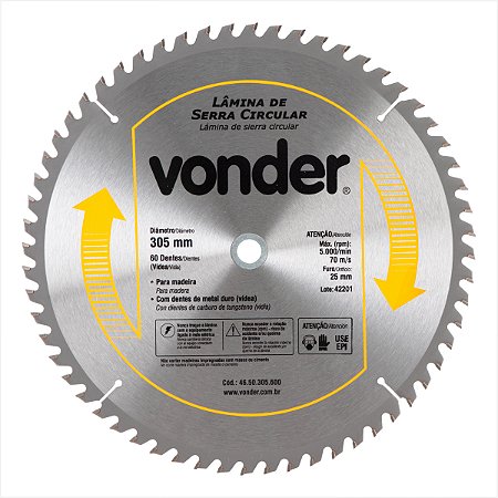 Lâmina de serra circular com 60 dentes de metal duro/vídea 305 x 25,4 mm Vonder