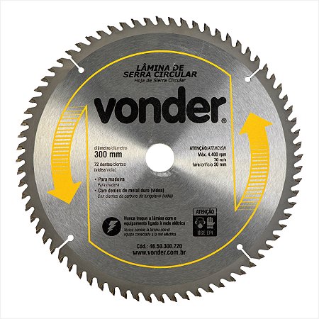 Lâmina de serra circular com 72 dentes de metal duro/vídea 300 x 30 mm Vonder