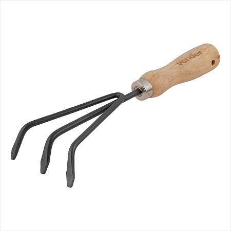Ancinho para jardim com 3 dentes cabo em madeira ARV 0002 - Vonder