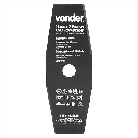 Lâmina de 2 pontas para roçadeiras 255 mm x 25,4 mm - Vonder