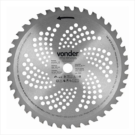 Lâmina circular com vídea para roçadeiras 255 mm x 20 mm 40 dentes - Vonder