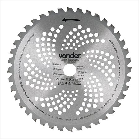 Lâmina circular com vídea para roçadeiras 255 mm x 25,4 mm 40 dentes - Vonder