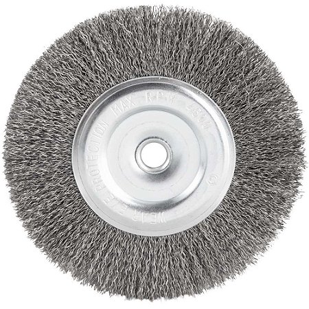 Escova circular de aço inox ondulado, 6" x 1/2" x 1/2" (152,4 mm x 12,7 mm x 12,7 mm) - VONDER