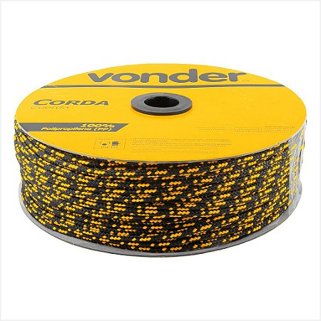 Corda multifilamento trançada 4,0 mm x 360 m preta e amarela em carretel Vonder