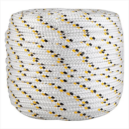 Corda multifilamento trançada 12,0 mm x 110 m branca detalhes preto e amarelo Vonder