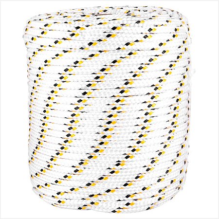 Corda multifilamento trançada 8 mm x 110 m branca detalhes preto e amarelo Vonder