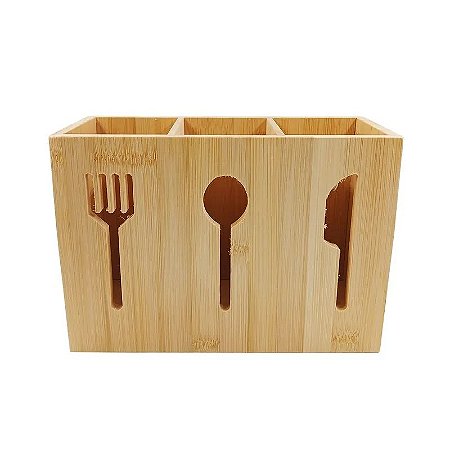 Porta Talheres Triplo em Bambu