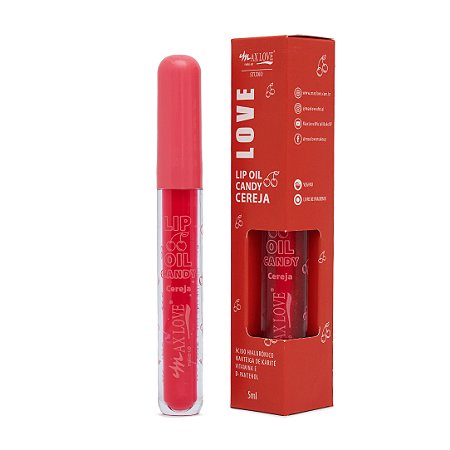 Lip Oil Candy Cereja Max Love 5ml Cor 606: Hidratação e Brilho