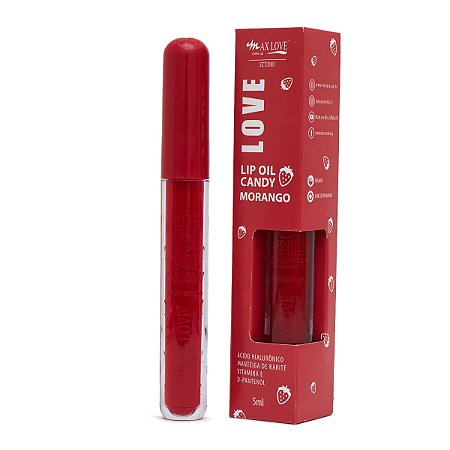 Lip Oil Candy Morango Max Love 5ml: Brilho e Hidratação