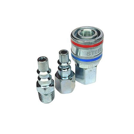 ST10360-KIT Kit Engate Rápido Fêmea com Adaptador pino Macho + Fêmea 1/4" NPT em Aço