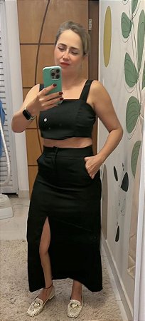 Conjunto Croped e saia Midi