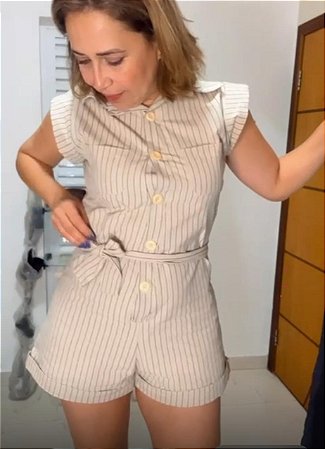 Macaquinho Risca de giz tricoline