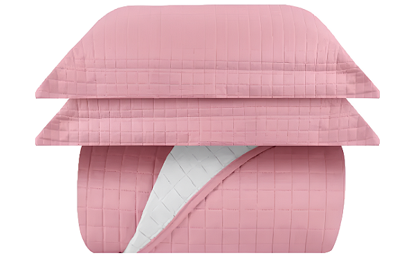 Kit Colcha Duo Grid Queen 3 peças rosa Sultan 2,60mx2,80m