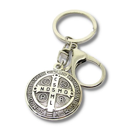 Chaveiro Mosquete com Medalha de São Bento Ovulada Prateada