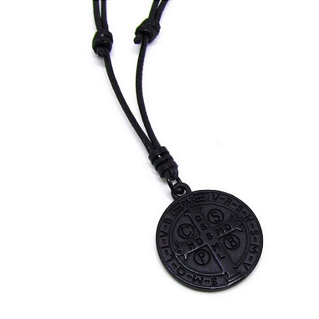 Colar Preto da Medalha de São Bento com 80cm Ajustável